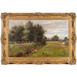 Sydney M Broad [1853-1942]- Riverside meadow,:- signed bottom right oil on canvas 35 x 55cm.