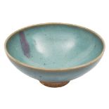 A Chinese Junyao purple-splashed bowl: of conical form and covered with a thick mottled creamy-blue