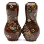 A pair of Japanese cloisonne gourd-shaped vases: of waisted outline,