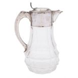 A German clear glass and silver mounted claret jug: stamped marks,