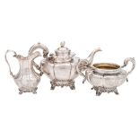 A Victorian silver three-piece tea service, maker William Hunter,