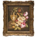 An English porcelain rectangular plaque: painted in the manner of Thomas Steele with a ewer,