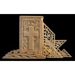 A 19th century Chinese export ivory tangram puzzle: contained in a rectangular case,