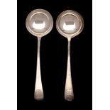 A pair of George III Old English pattern silver sauce ladles, maker Richard Crossley, London,