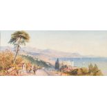 Neapolitan School 19th Century- Naples Bay, figures by a shrine in the foreground,:- watercolour,