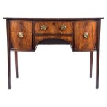 A Regency mahogany bow-fronted sideboard:, the top with a moulded edge,