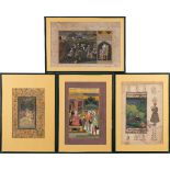 A group of four Mughal School pictures: depicting various subjects including young lover by a