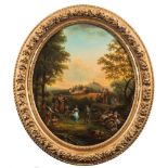 Attributed to French School late 18th/early 19th Century- An Arcadian landscape with figures merry