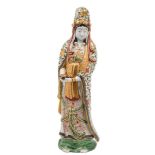 A large Japanese porcelain figure of Kannon: modelled holding a scroll and wearing elaborate floral