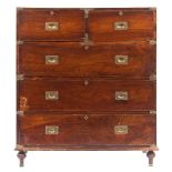 A 19th Century teak and brass bound military chest:, in two parts,