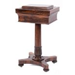 A Victorian rosewood sarcophagus shaped teapoy:,