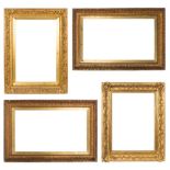 A pair of large Victorian rectangular gilt picture frames,:- with slips, apertures each 96 x 56cm,