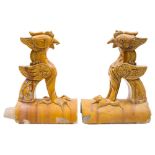 A pair of Chinese yellow glazed stoneware ridge tiles: in the Ming manner,