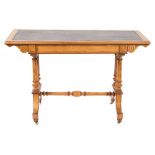 A Victorian maplewood and satinwood banded writing table:,