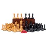 A Jaques Staunton pattern boxwood and ebony weighted chess set: the white king stamped Jaques,