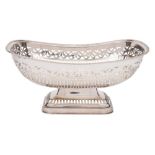 A George V silver pedestal basket, maker G Bryan & Co, Birmingham, 1933: of rectangular outline,