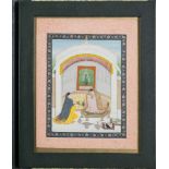 A Muhgal School painting: depicting a Princess and attendant within an interior, 26 x 21cm.