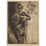 * Frank Brangwyn [1857-1956]- The Beggar Musician,:- etching,