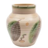 A Susie Cooper pottery vase: of ribbed oviform with raised neck,