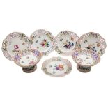 A pair of Meissen porcelain comports and a set of five Herend dishes: with pierced rims and