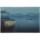 Tananchi [20th Century Japanese]- Lantern lit river scenes; a River Landscape:- three,