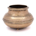 A Chinese polished bronze censer: of baluster form cast with two concentric double ribs to the