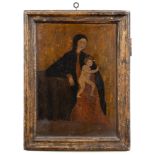 A 19th century icon Mother of God with Christ Child: oil on panel, possibly Russian, 32cm x 22cm.