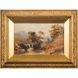 Manner of William Muller [19th Century]- Fisherman in a rocky river landscape,