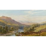 John Faulkner [1835-1894]- Valley river landscape, sportsmen in the foreground,