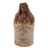A Doulton & Watts salt glazed stoneware reform flask: modelled with a half figure of a wigged Lord