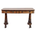 A William IV rosewood rectangular library table:, the top with rounded corners,