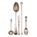 A George III silver Old English pattern straining spoon, maker Joseph Hicks, Exeter, 1815: crested,