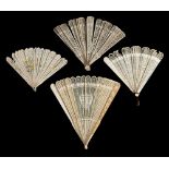 Four 19th century Chinese pierced ivory brise fans: various sizes,