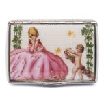 An Austrian silver gilt and enamel box: the hinged lid decorated with a female seated in a pink