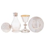 An Elizabeth II silver travelling four-piece communion set, maker H F Daltrey & Co, London,