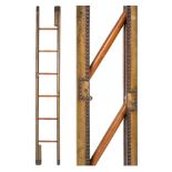 An olive green leather mounted and brass studded pole ladder:, with six rungs,