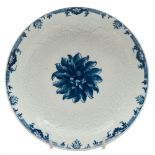 A First Period Worcester blue and white saucer dish: painted in 'The Chrysanthemum' pattern of a