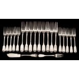 A set of six Victorian provincial silver Fiddle pattern table forks, maker Robert Williams, Exeter,