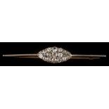 A 19th century diamond mounted bar brooch: with central marquise-shaped cluster of graduated old