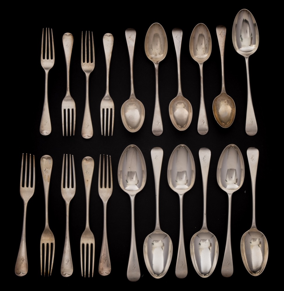 A Victorian silver Old English pattern part flatware service, maker Thomas Prime & Son, Birmingham,