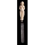 A late 18th/early 19th century steel blade knife: the carved ivory handle in the form of a nude