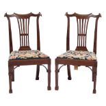 A pair of George II mahogany dining chairs:,