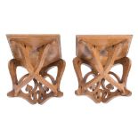 A pair of oak corner shelf brackets in the Art Nouveau taste:,