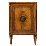 An early 19th Century Dutch satinwood, rosewood crossbanded and inlaid dwarf side cabinet:,