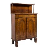 A Regency rosewood and brass inlaid chiffonier:, of small size,