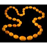 A graduated amber bead single-string necklace: comprising 42 individually knotted,