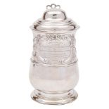 A George III silver lidded tankard, maker Thomas Wallis II, London, 1786: later inscribed,