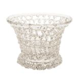 A Liège 'a traforato' openwork glass basket: of circular flaring form on raised foot with ribbed