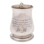 A George III silver mug, maker's mark worn, London, 1783: later inscribed,