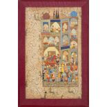 A Mughal School double-sided illuminated picture: Figures in a temple possibly a wedding ceremony,